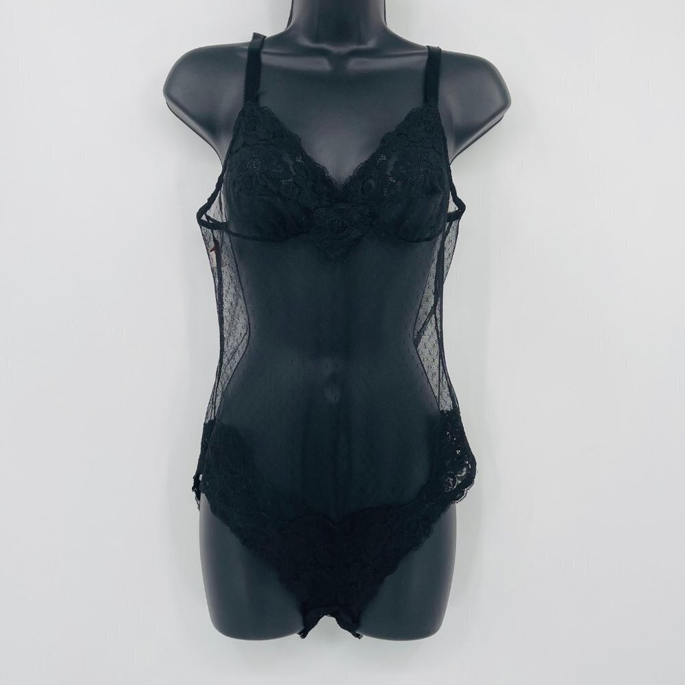 Vintage Women's lace body suit size‎ 34 XS/S teddy sheer black